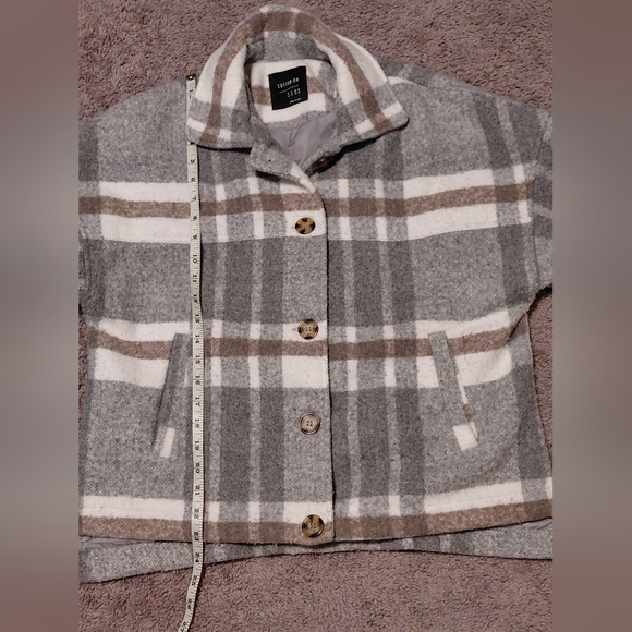Cotton On Jackets & Blazers - Cotton On Women's Plaid Pea Coat - Gray and Brown
